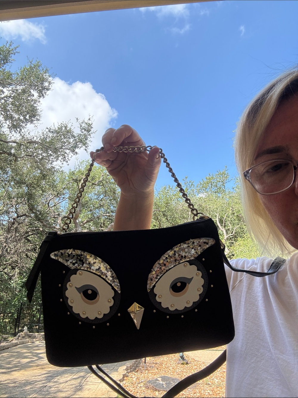 kate spade Black Owl Applique Shoulder Bag with Chain Strap